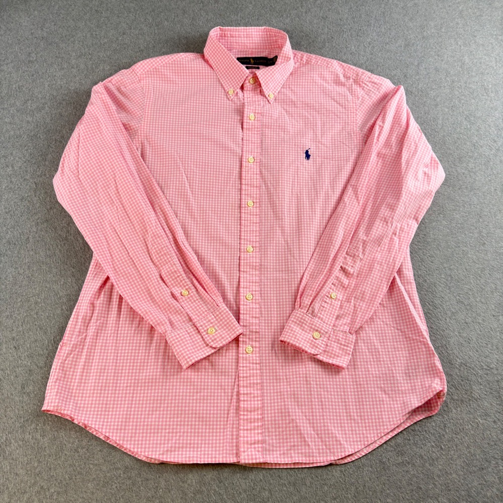 Polo Ralph Lauren Men's L Pink Gingham Classic Fit Stretch Button Down Shirt
